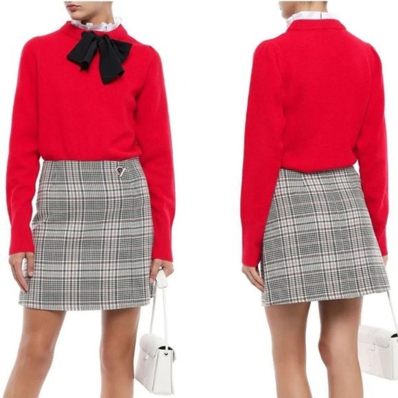 Sandro Red 100% Wool Lézard Sweater w/ Silk Bow - 3/M 🇫🇷 - Picture 2 of 14
